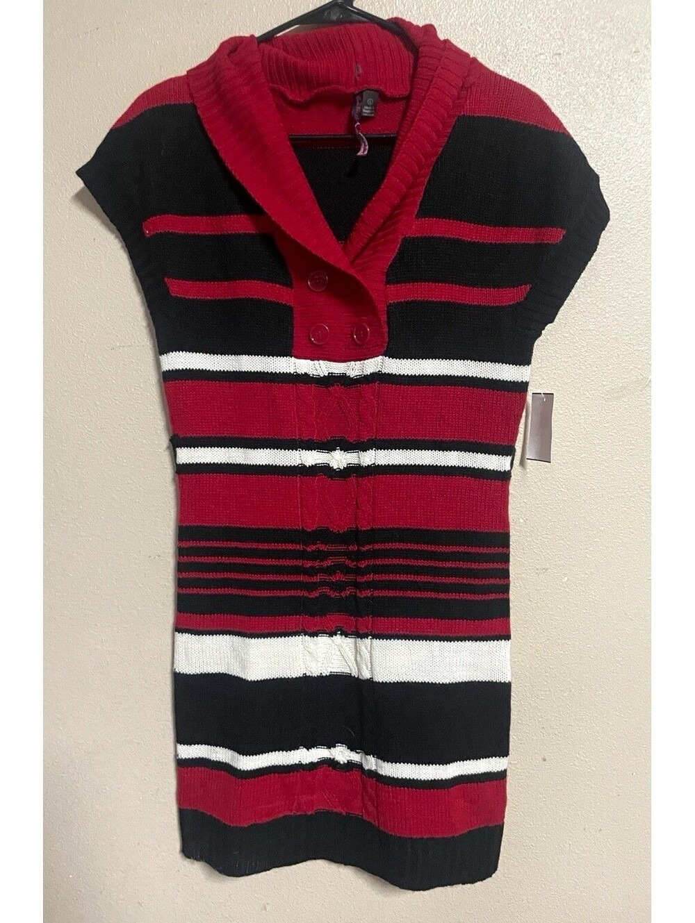 Made for me to look amazing Sweater Dress L Red Black White Stripe Short Sleeve